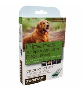 Pipettes antiparasitaires répulsives pour grand chien à partir de 30 kg aux extraits de plantes