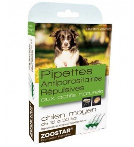 Pipettes antiparasitaires répulsives pour chien moyen de 15 à 30 kg aux extraits de plantes